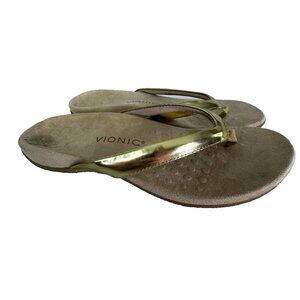 Vionic Womens 9 Dillon Gold Ortho Flip Flop Ergonomic Thong Sandal Metallic Chic